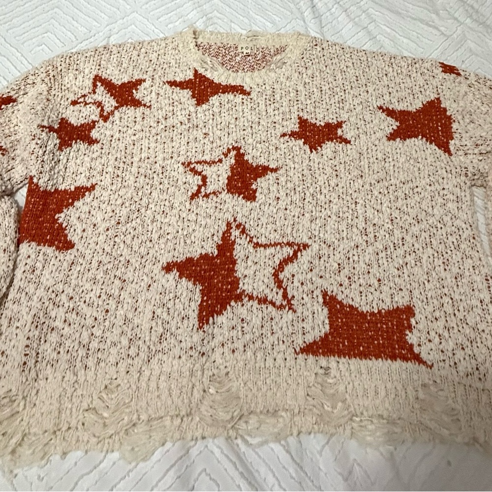 POL Cream and Orange Star Sweater
